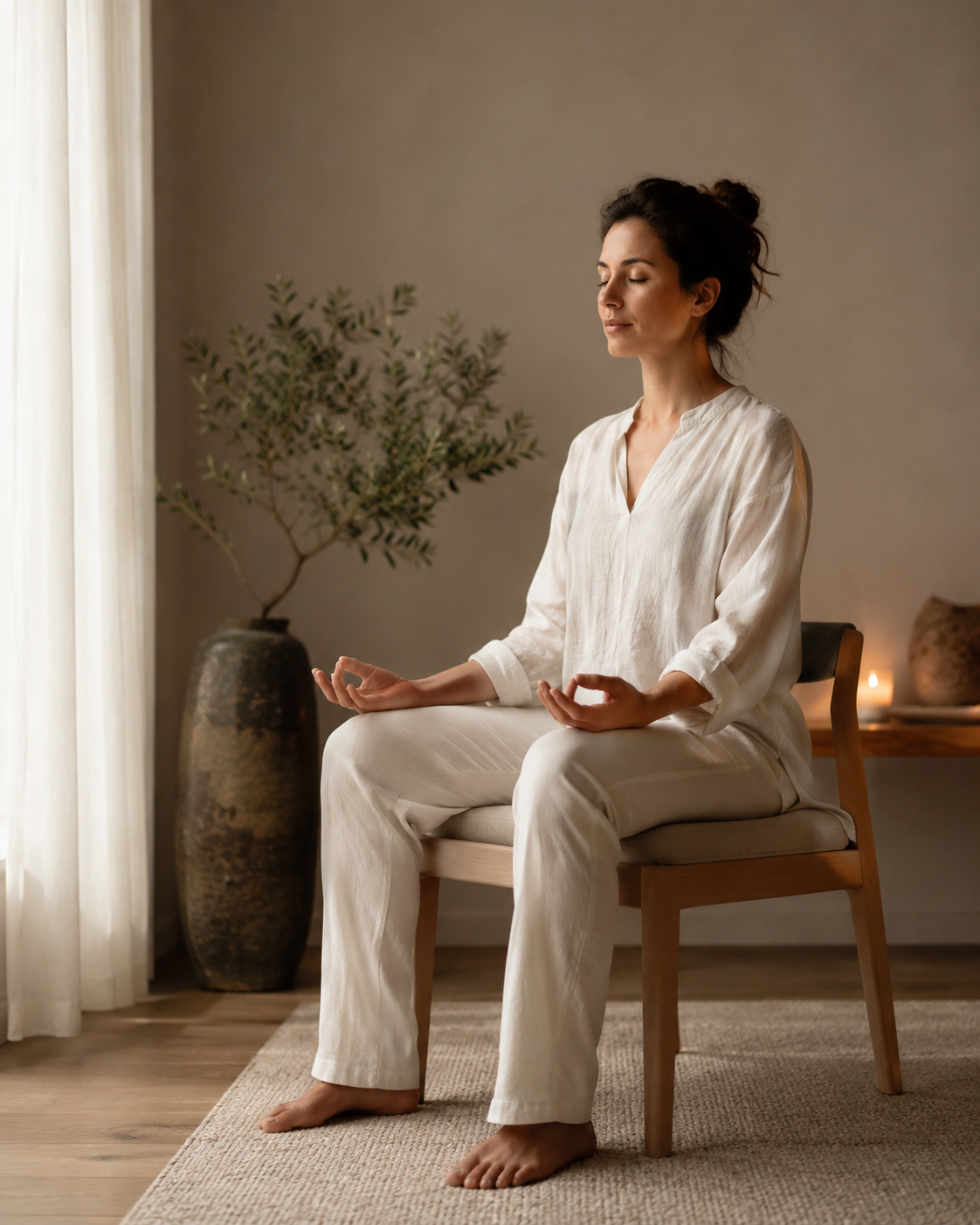 Persona meditando sentada como parte del inicio en Reiki